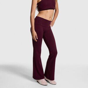 PINK Victoria's Secret Stretch Cotton Foldover Flare Leggings in Burgundy NWT, M